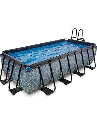 EXIT Stone pool 400x200 cm with sand filter pump - grey Framed pool Rectangular 7020 L