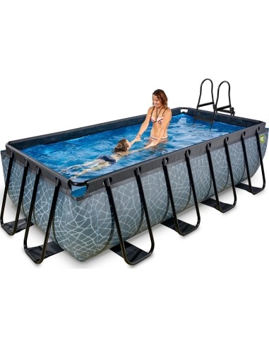 EXIT Stone pool 400x200 cm with sand filter pump - grey Framed pool Rectangular 7020 L