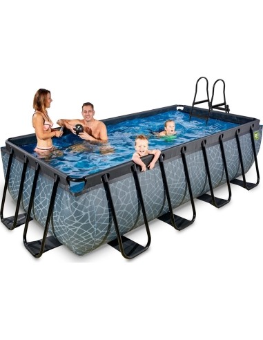 EXIT Stone pool 400x200 cm with sand filter pump - grey Framed pool Rectangular 7020 L