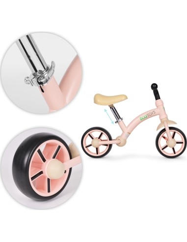 Vaikiškas triratukas EVA ratais ir reguliuojama sėdyne, rožinis, ECOTOYS