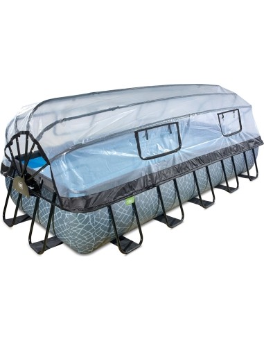 EXIT Stone pool 540x250 cm with dome and sand filter pump - grey Framed pool Rectangular 12600 L