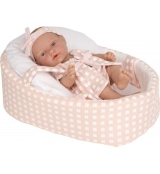 Arias doll with carrycot, orange, 26 cm
