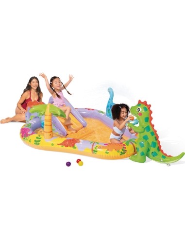 Inflatable pool for children water playground 201x157x69 cm slide fountain dinosaur INTEX 56139