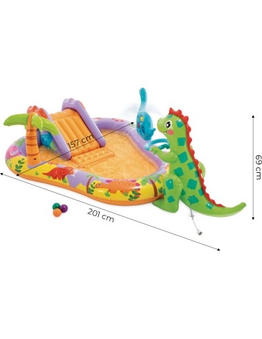 Inflatable pool for children water playground 201x157x69 cm slide fountain dinosaur INTEX 56139