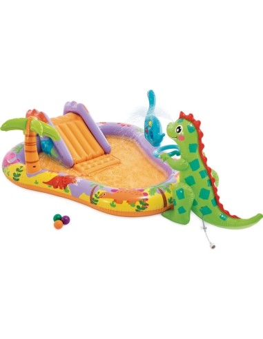 Inflatable pool for children water playground 201x157x69 cm slide fountain dinosaur INTEX 56139