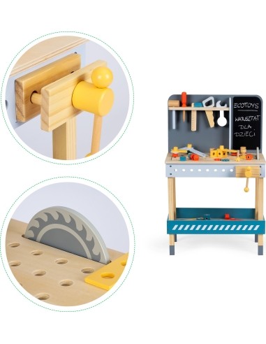 Wooden workshop with tools - 47 el. Ecotoys