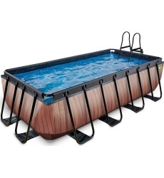 EXIT Wood pool 400x200 cm with sand filter pump - brown Framed pool Rectangular 7020 L