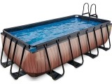 EXIT Wood pool 400x200 cm with sand filter pump - brown Framed pool Rectangular 7020 L