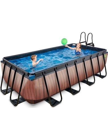 EXIT Wood pool 400x200 cm with sand filter pump - brown Framed pool Rectangular 7020 L