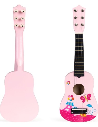 Guitar for children wooden metal strings cube-pink