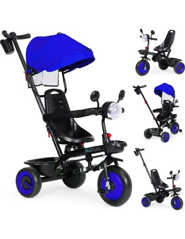 Kūdikių triratukas vežimėlis 3in1 su pasukama sėdyne su stogeliu mėlyna ECOTOYS