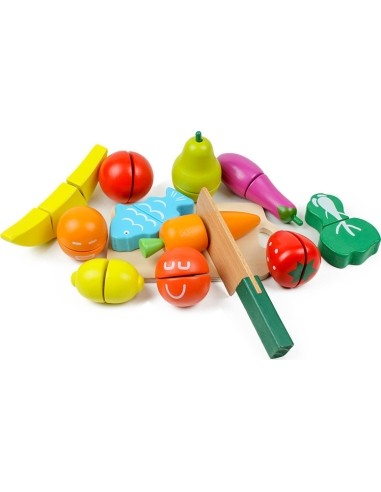 Wooden food fruit vegetables chopping set (13 pcs.) Ecotoys