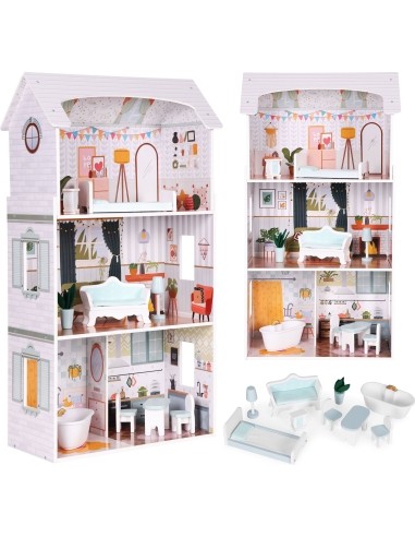 Alice doll house 3 floors 4 rooms set of 9 furniture ECOTOYS