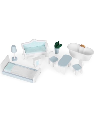 Alisos lėlių namelis 3 aukštų 4 kambarių 9 baldų komplektas ECOTOYS