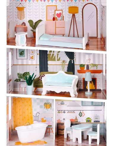 Alice doll house 3 floors 4 rooms set of 9 furniture ECOTOYS