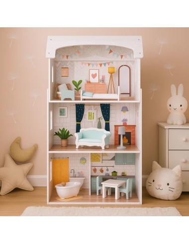 Alisos lėlių namelis 3 aukštų 4 kambarių 9 baldų komplektas ECOTOYS