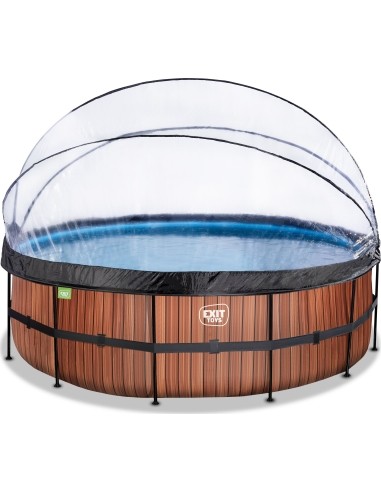 EXIT Wood pool ø450x122cm with dome and sand filter pump - brown