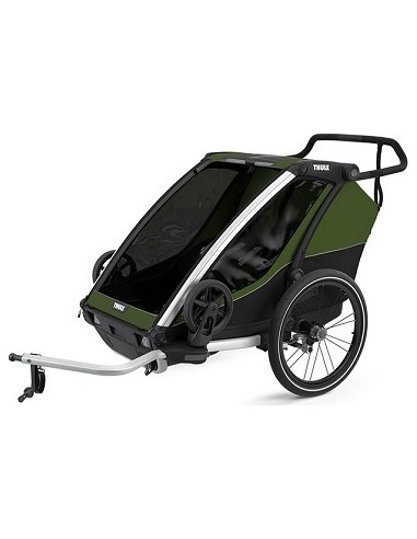 Multi-Sport dviračio priekaba, vežimėlis vaikui Thule Chariot Cab Aluminium/Cypress Green, dvivietis