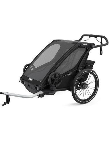 Multi-Sport dviračio priekaba, vežimėlis vaikui Thule Chariot Sport Midnight Black on Black, dvivietis