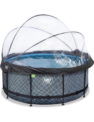 EXIT Stone pool ø360x122cm with dome and sand filter and heat pump - grey