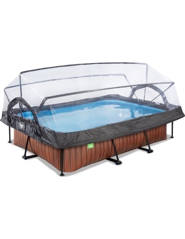 EXIT Wood pool 300x200x65cm with dome and filter pump - brown