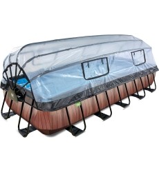 EXIT Wood pool 540x250 cm with dome and sand filter pump - brown Framed pool Rectangular 12600 L