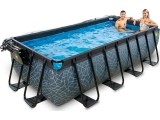 EXIT Stone pool 400x200 cm with dome and sand filter pump - grey Framed pool Rectangular 7020 L