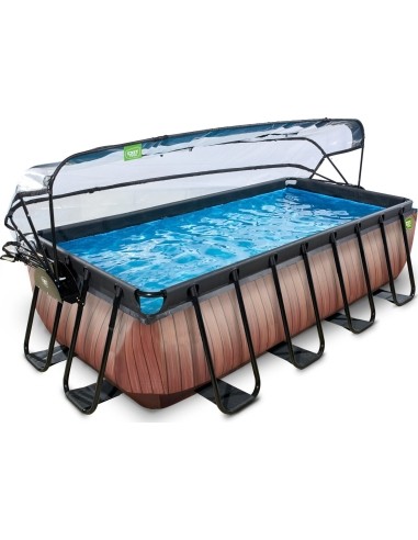 EXIT Wood pool 400x200 cm with dome and sand filter pump - brown Framed pool Rectangular 7020 L