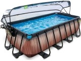 EXIT Wood pool 400x200 cm with dome and sand filter pump - brown Framed pool Rectangular 7020 L