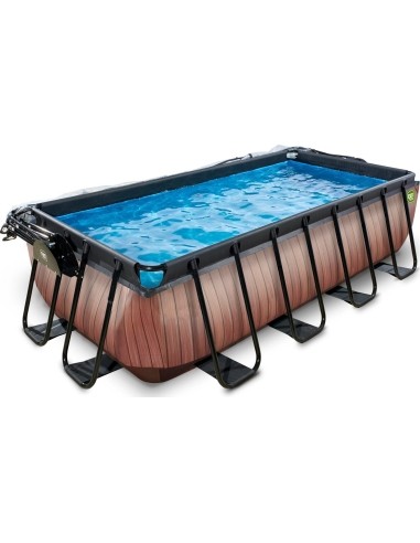 EXIT Wood pool 400x200 cm with dome and sand filter pump - brown Framed pool Rectangular 7020 L