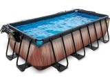 EXIT Wood pool 400x200 cm with dome and sand filter pump - brown Framed pool Rectangular 7020 L