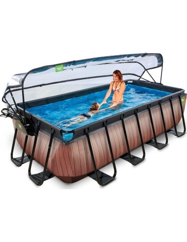 EXIT Wood pool 400x200 cm with dome and sand filter pump - brown Framed pool Rectangular 7020 L