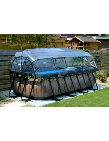 EXIT Wood pool 400x200 cm with dome and sand filter pump - brown Framed pool Rectangular 7020 L