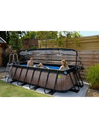 EXIT Wood pool 400x200 cm with dome and sand filter pump - brown Framed pool Rectangular 7020 L