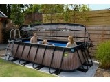EXIT Wood pool 400x200 cm with dome and sand filter pump - brown Framed pool Rectangular 7020 L