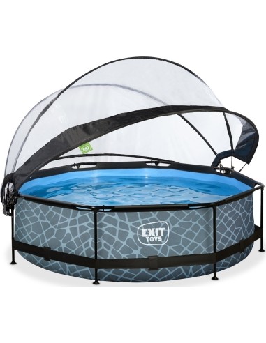 EXIT Stone pool ø300x76cm with dome and filter pump - grey
