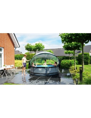 EXIT Stone pool ø300x76cm with dome and filter pump - grey