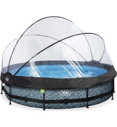 EXIT Stone pool ø360x76cm with dome and filter pump - grey