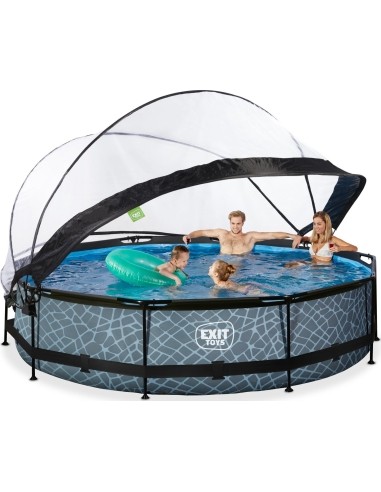EXIT Stone pool ø360x76cm with dome and filter pump - grey