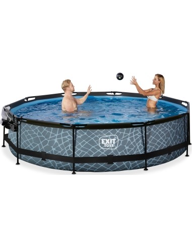 EXIT Stone pool ø360x76cm with dome and filter pump - grey