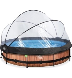 EXIT Wood pool ø360x76cm with dome and filter pump - brown
