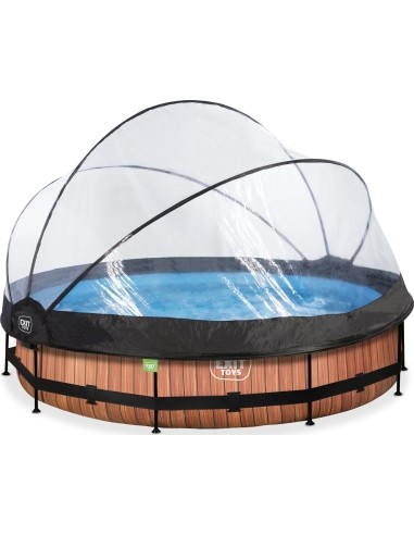 EXIT Wood pool ø360x76cm with dome and filter pump - brown