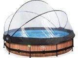 EXIT Wood pool ø360x76cm with dome and filter pump - brown