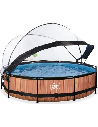 EXIT Wood pool ø360x76cm with dome and filter pump - brown