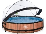 EXIT Wood pool ø360x76cm with dome and filter pump - brown