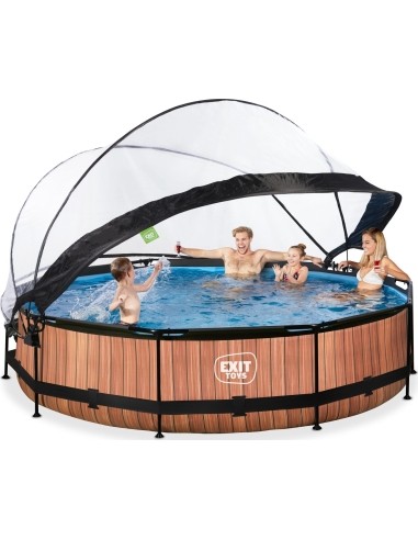 EXIT Wood pool ø360x76cm with dome and filter pump - brown