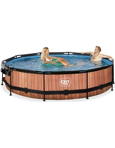 EXIT Wood pool ø360x76cm with dome and filter pump - brown
