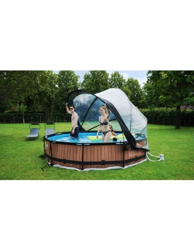 EXIT Wood pool ø360x76cm with dome and filter pump - brown