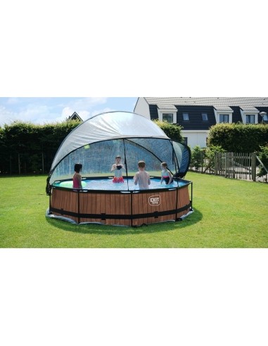 EXIT Wood pool ø360x76cm with dome and filter pump - brown