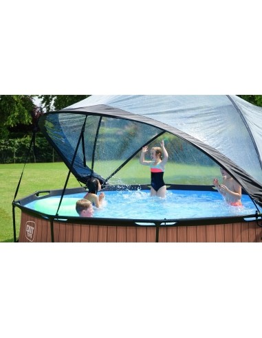 EXIT Wood pool ø360x76cm with dome and filter pump - brown